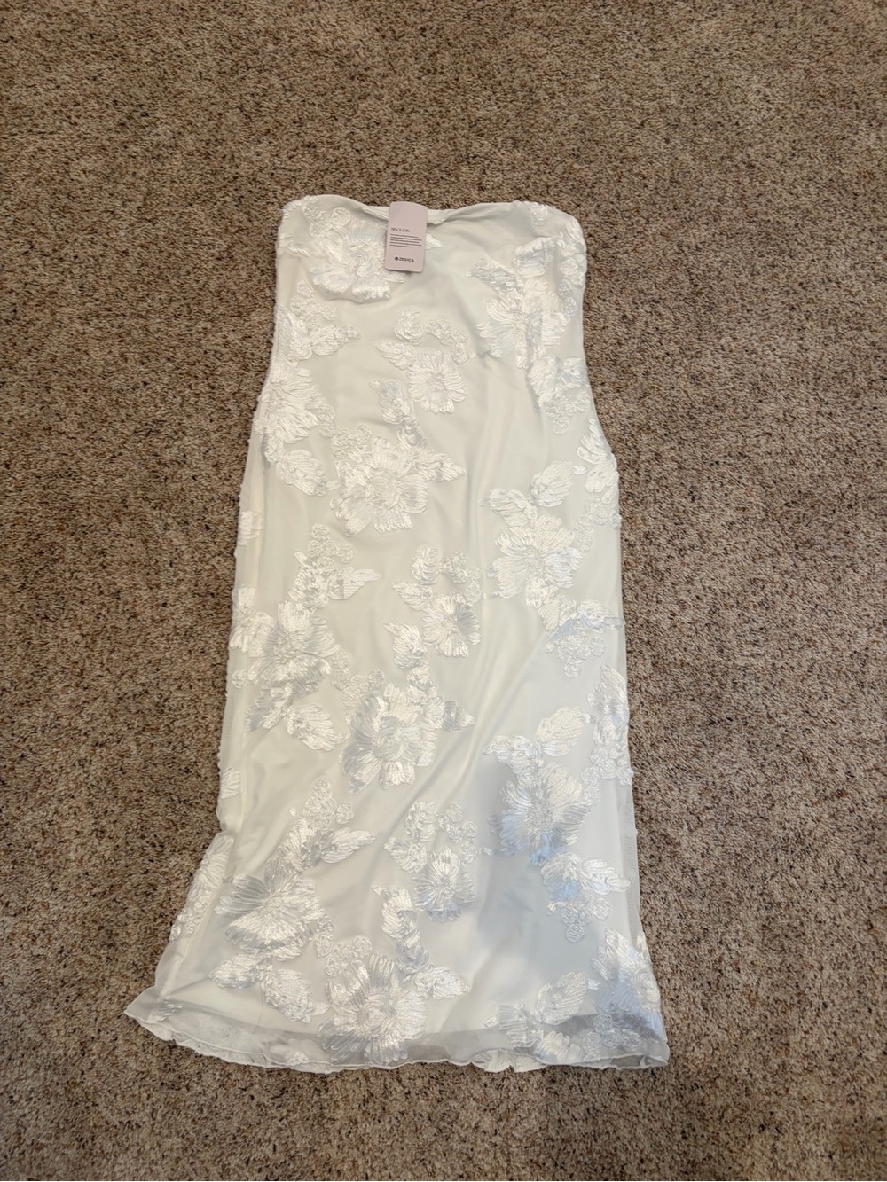 Strapless White Lace Appliqué Midi Dress